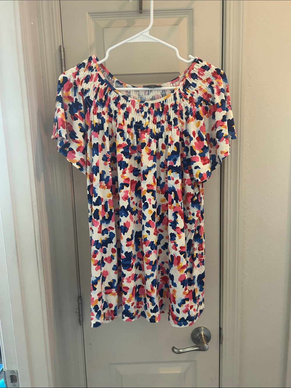 Style & Co Smocked Neck Floral Top 1X | Multicolor Abstract Print Blouse